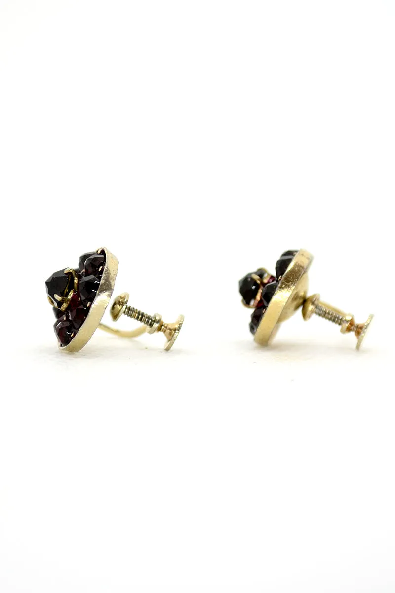 10k Gold Bohemian Garnet Screwback Earrings