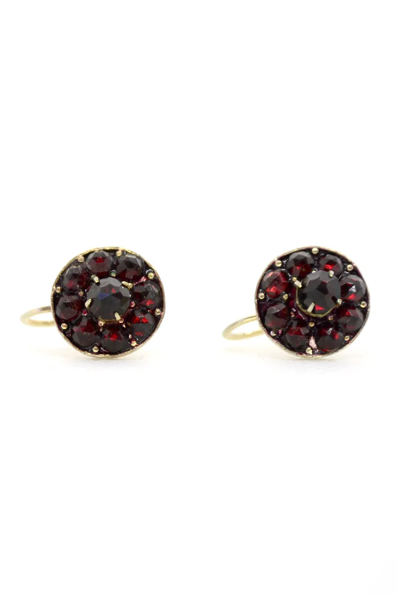 10k Gold Bohemian Garnet Screwback Earrings