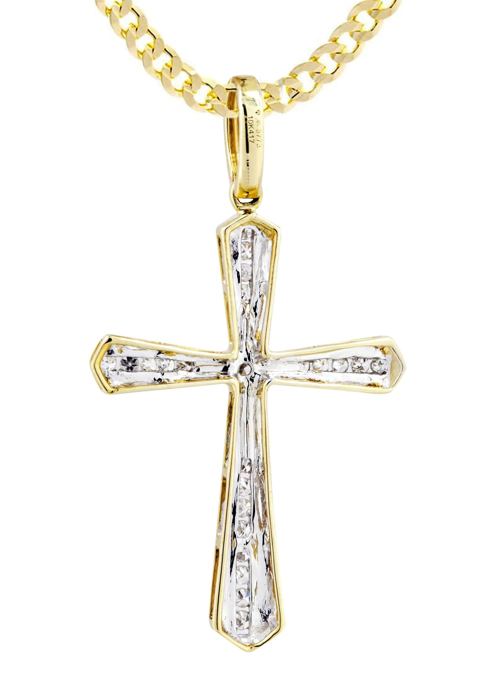 10K Yellow Gold Cross  Diamond Necklace  | 0.36 Carats