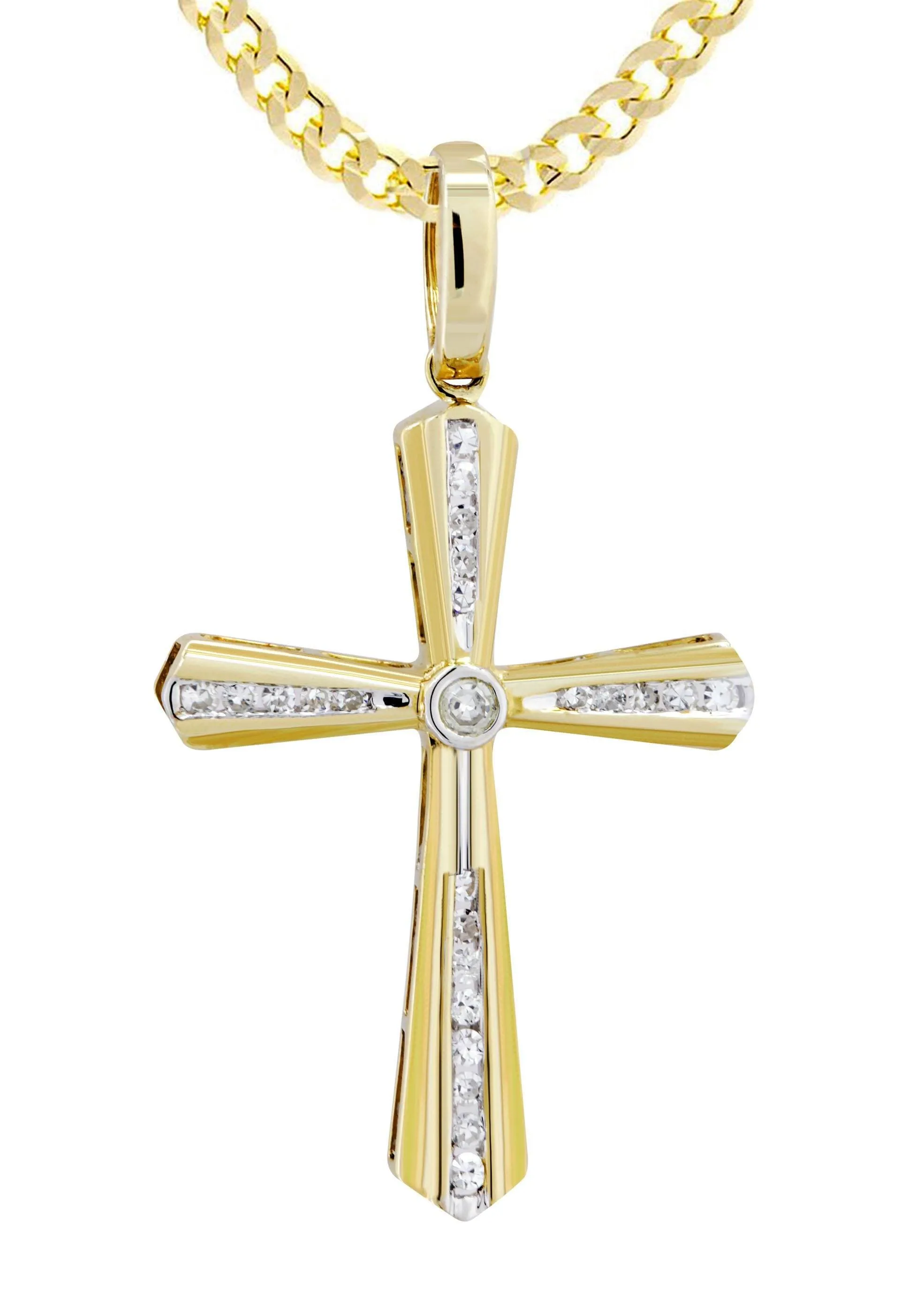 10K Yellow Gold Cross  Diamond Necklace  | 0.36 Carats