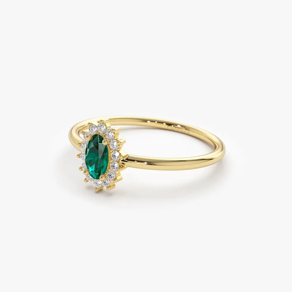 14k Emerald Ring with Halo Diamonds