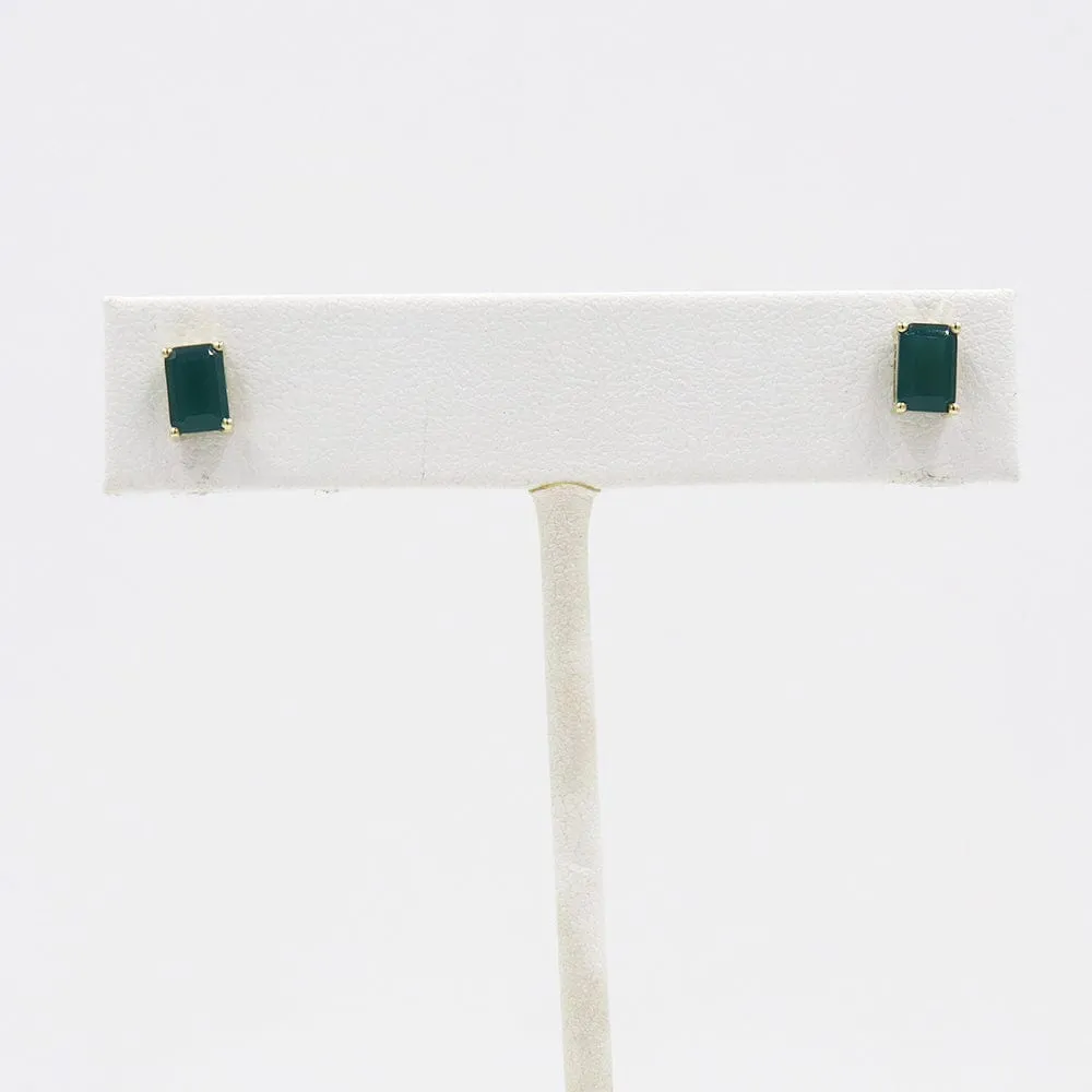 14k Yellow Gold Green Onyx Post Earring