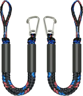 2.5 FeeT Boat Bungee Dock Lines 2PCS 316 Stainless Clip Boat Accessories Marine Grade Quickly Mooring (Black&Blue&Red, 2 1/2 Feet)