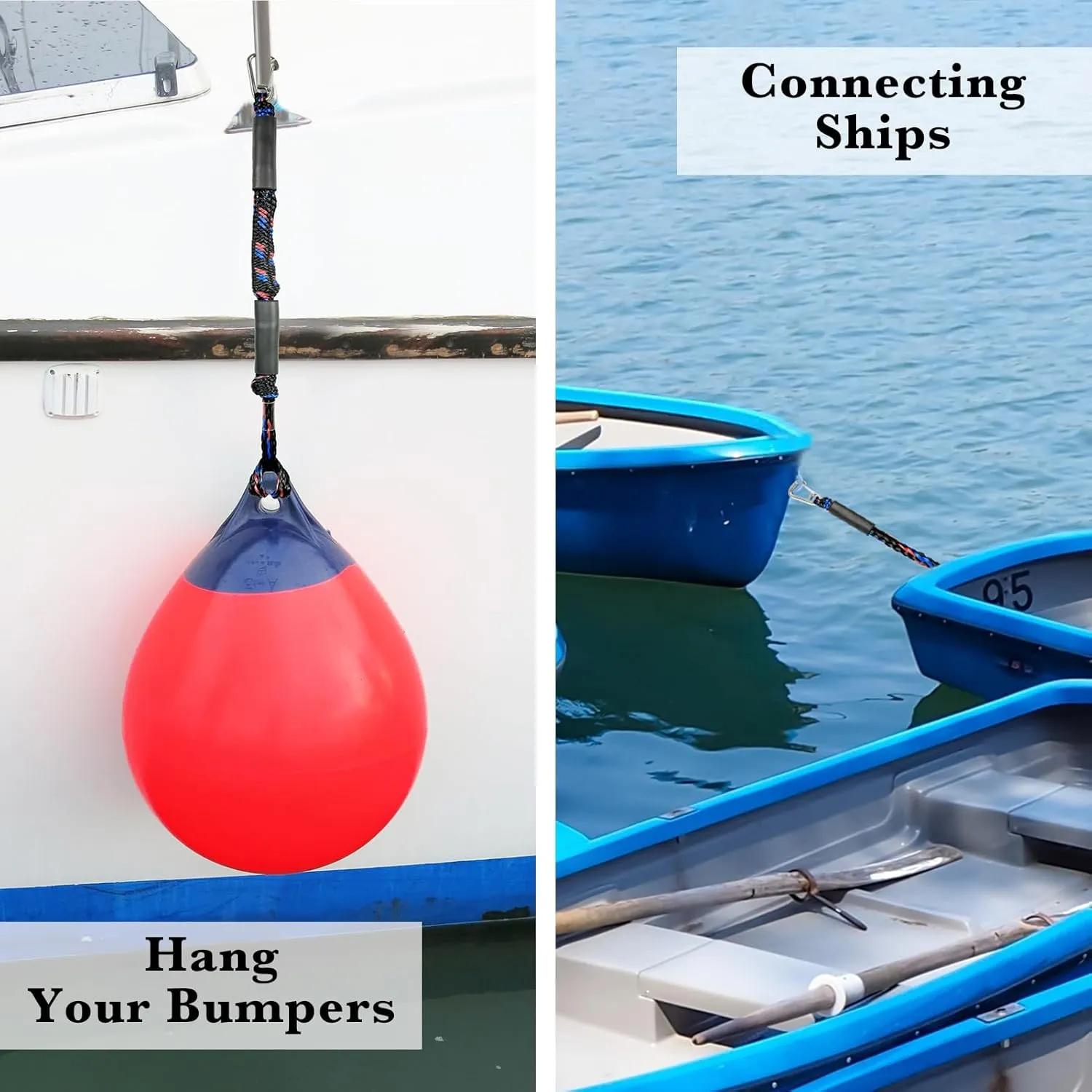 2.5 FeeT Boat Bungee Dock Lines 2PCS 316 Stainless Clip Boat Accessories Marine Grade Quickly Mooring (Black&Blue&Red, 2 1/2 Feet)