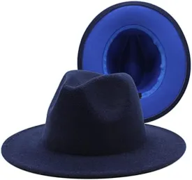 36 Color Double Woolen Felt Hat, European and American Fashion Double-Sided Color Matching Hat, Men and Women Flat Brim Jazz Hat Luopan Caps & Hats(Green Royal Blue,Large)