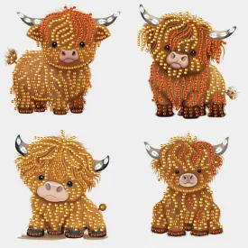 4 Cute Highland Cattle In The Same Frame - Special Shaped Drill Diamond Painting 30*30CM