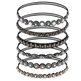 6 Pack Elastic Rhinestone Headbands for Women, Vintage Beads Rhinestone Hair Headband, Handmade Fashionable Diamond Elastic Headbands for Lady Brides Women Girls (Multicolor)