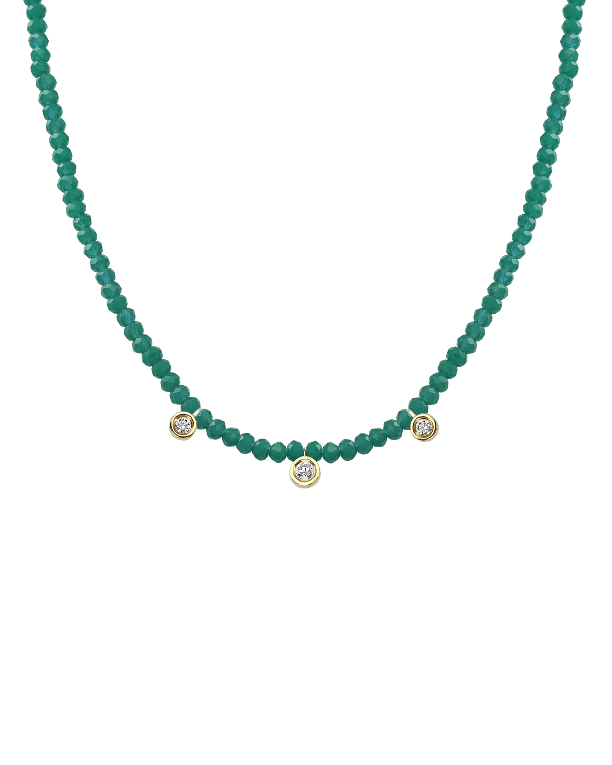 Black Spinel Gemstone & Three diamonds Necklace - 14K White Gold