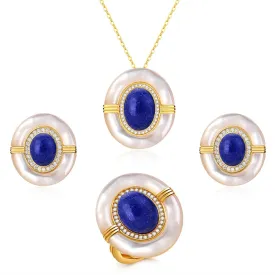 Blue Lapis Lazuli Mother Of Pearls Earrings, Necklace, Ring( Purchase individually)