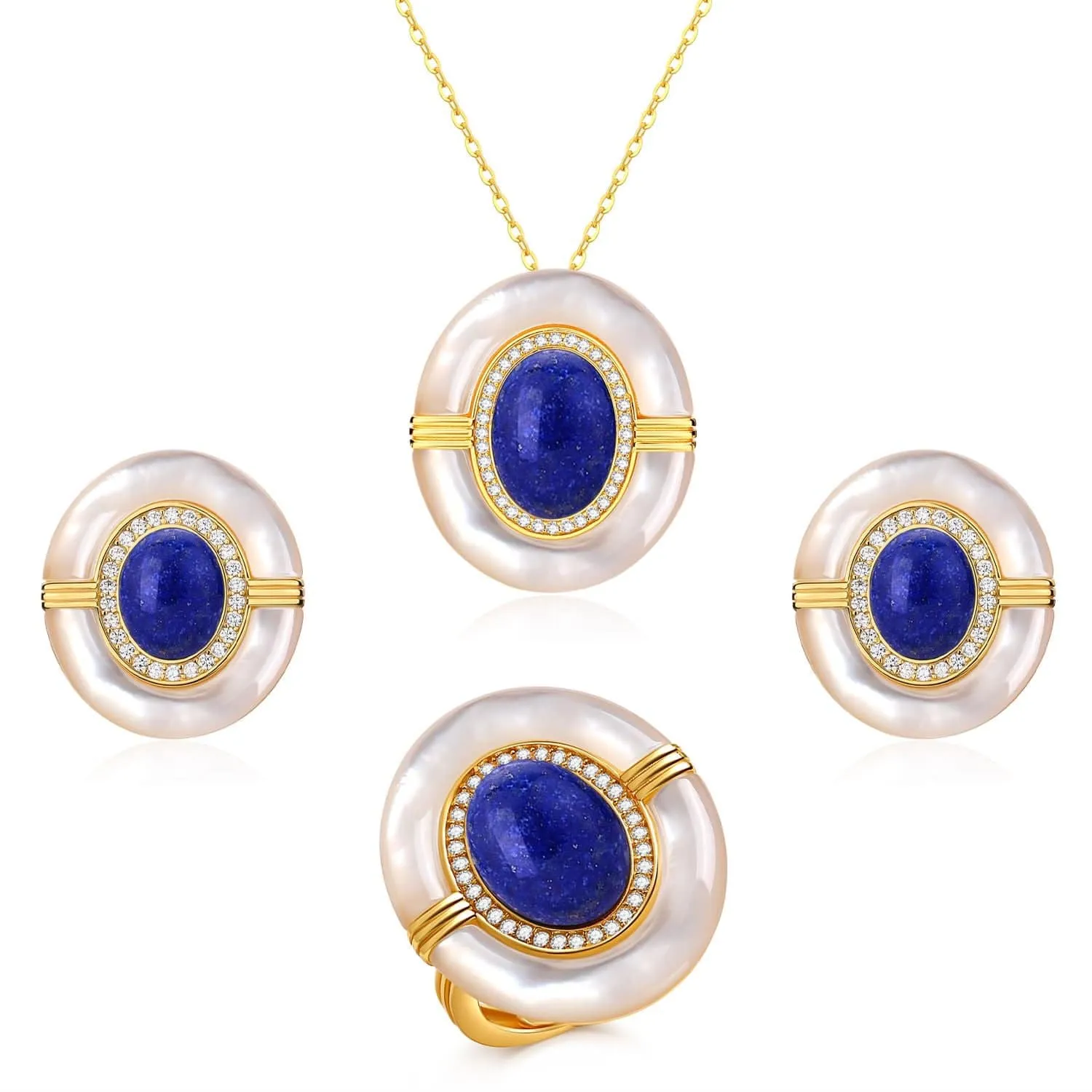 Blue Lapis Lazuli Mother Of Pearls Earrings, Necklace, Ring( Purchase individually)