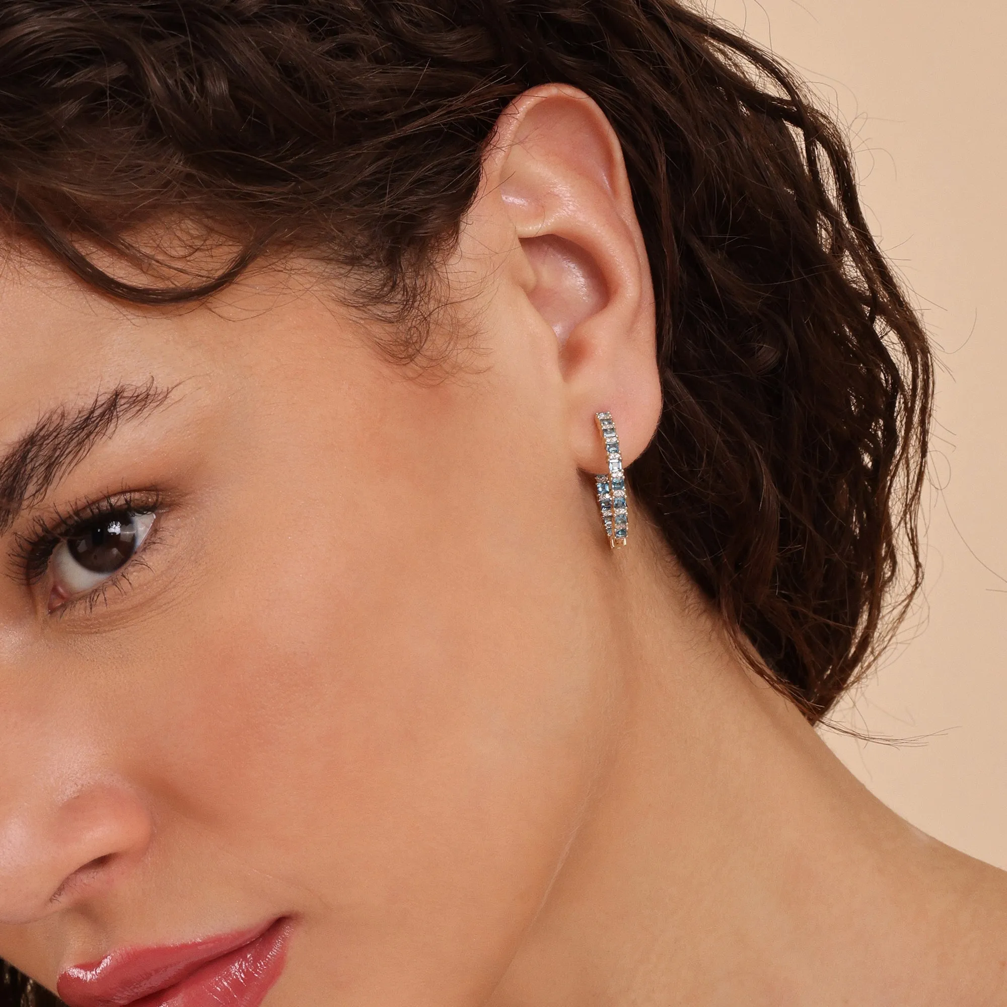 Blue Topaz and Diamond Hoop Earrings, Amalia