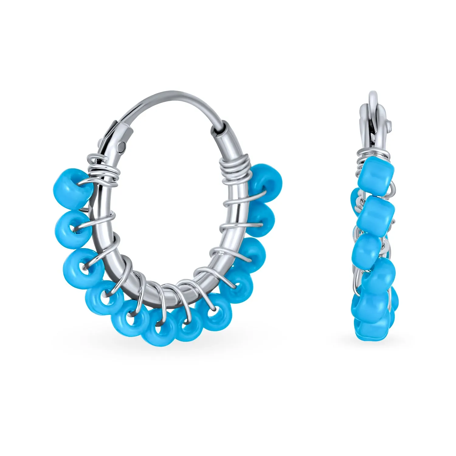 Boho White Freshwater Pearl Turquoise Fringe Filigree Hoop Chandelier Earrings