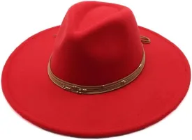 British Style Women Big Wide Brim Wool Fedora Hat Winter Panama Jazz Cap Fashion Party Trilby Hat Fengyan Cowboy Hats (Color : Rose Red, Size : 56-58CM)