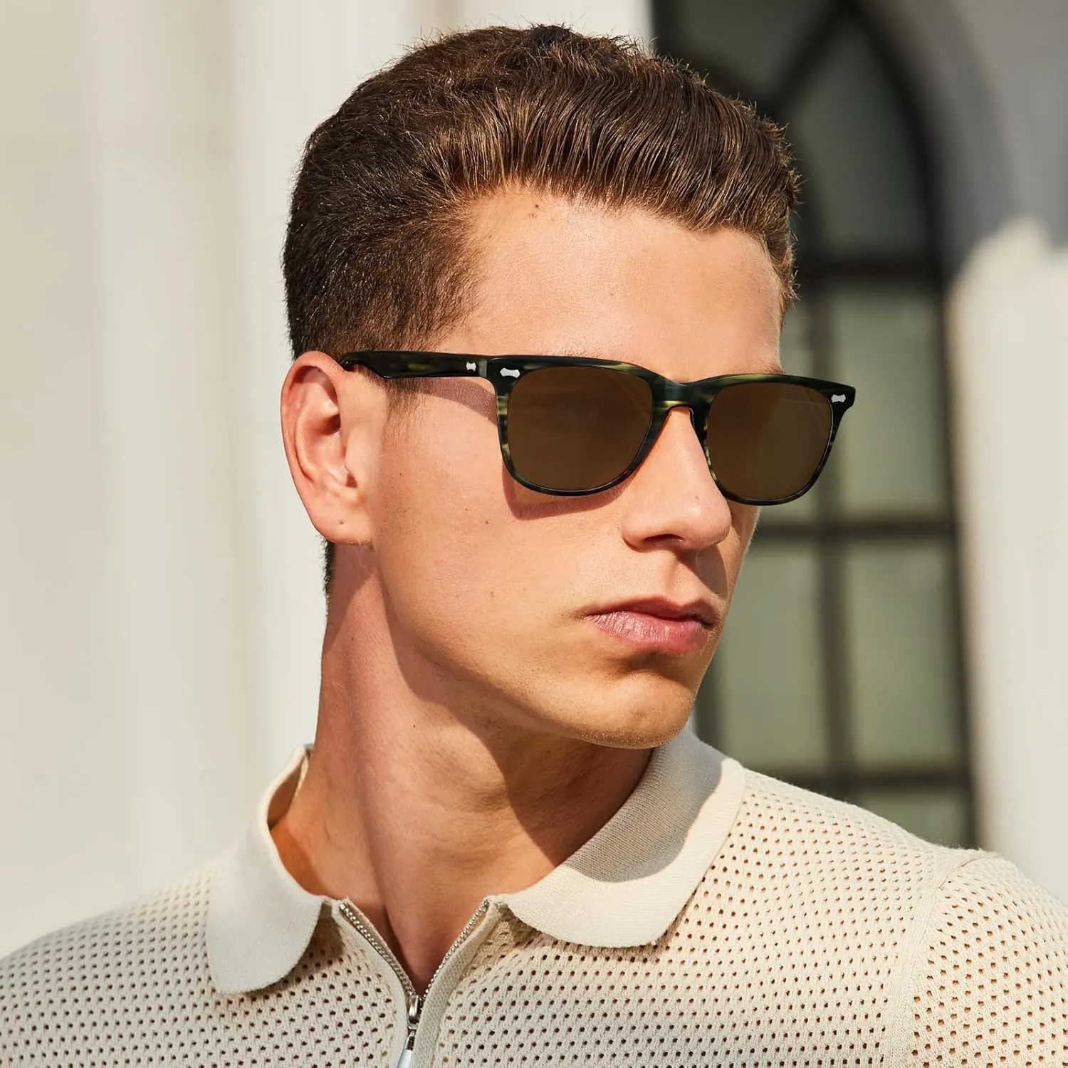 CARFIA Square Polarized Sunglasses for Men UV400 Protection Retro Acetate Italian Hand-crafted Driving Shades