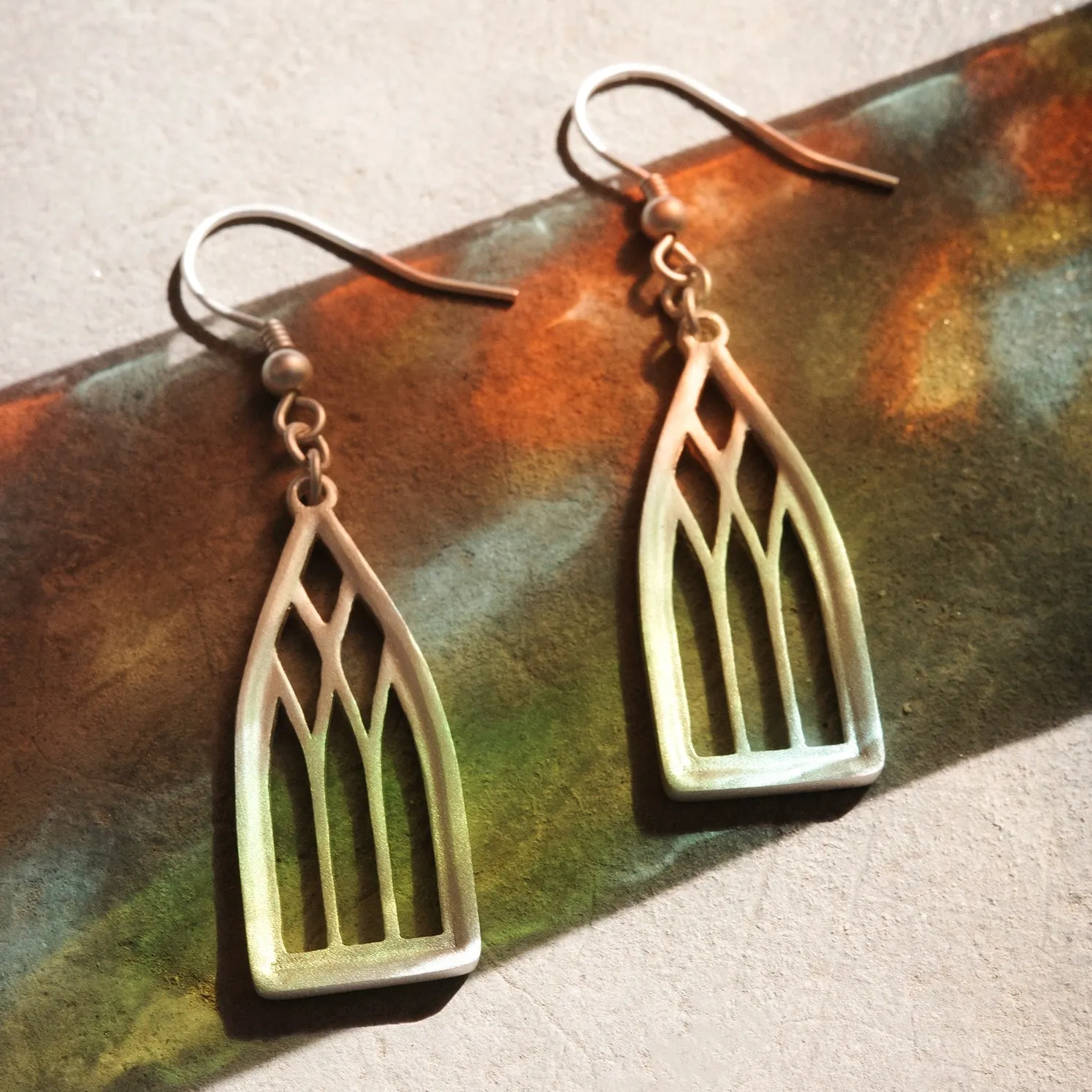 Cathedral Window Earrings - Sandblasted Sterling Silver Earrings - Christian Jewelry - Artisan Handcrafted - Limited Edition