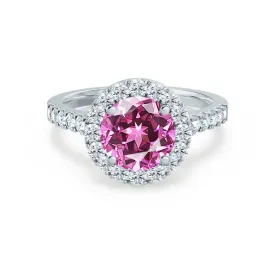 CECILY - Chatham® Lab Grown Pink Sapphire & Diamond Platinum 950 Halo Ring