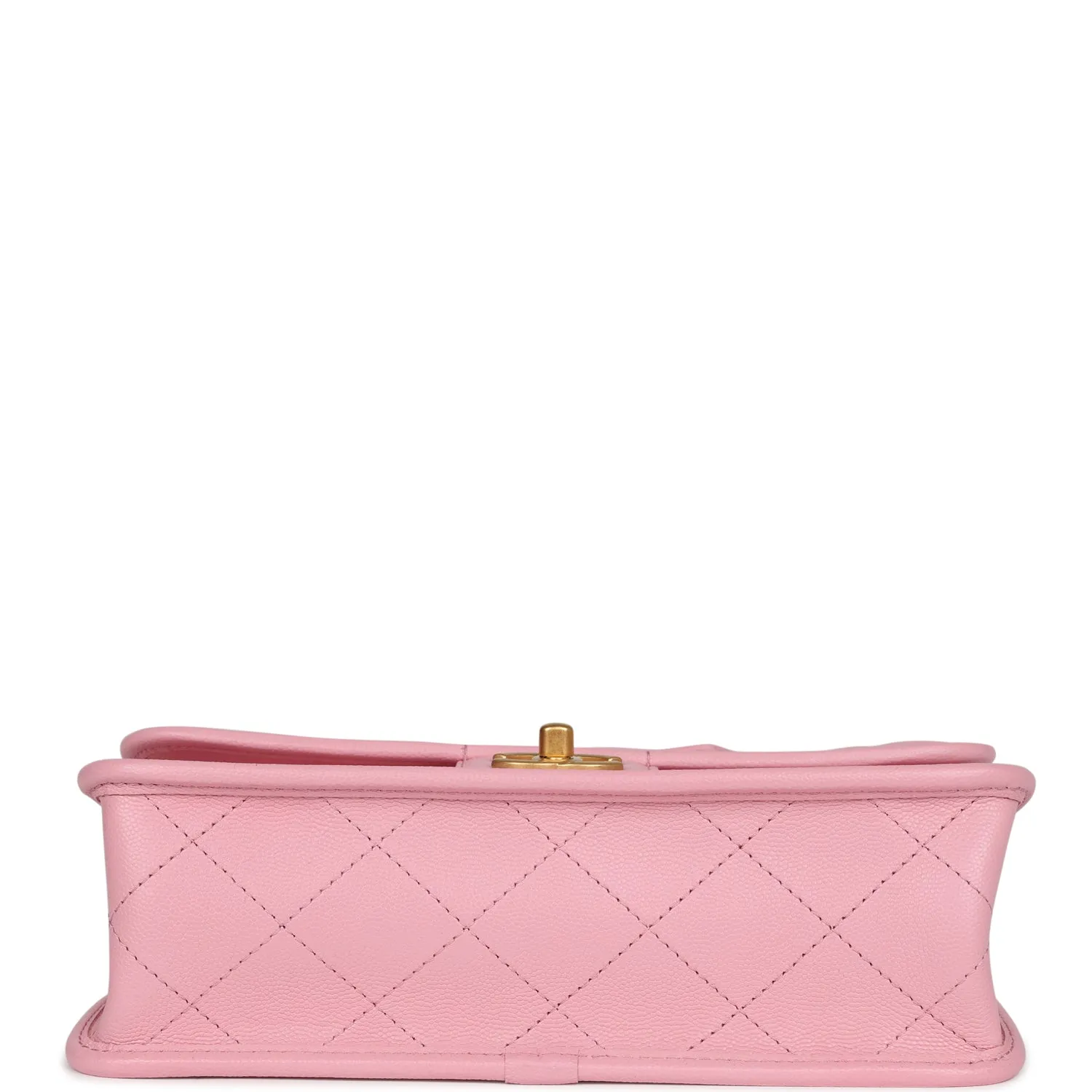 Chanel School Memory Top Handle Flap Bag Pink Caviar Antique Gold Hardware