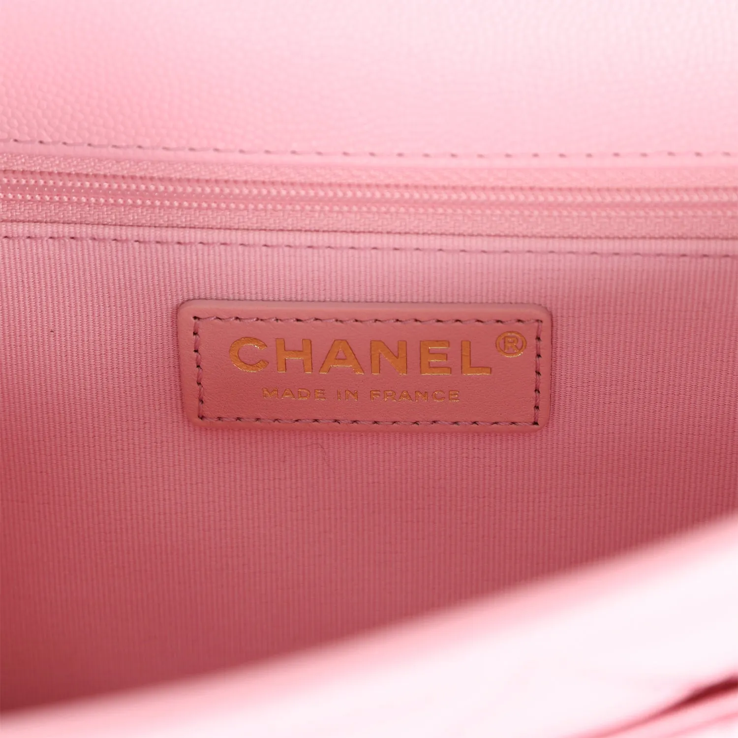 Chanel School Memory Top Handle Flap Bag Pink Caviar Antique Gold Hardware