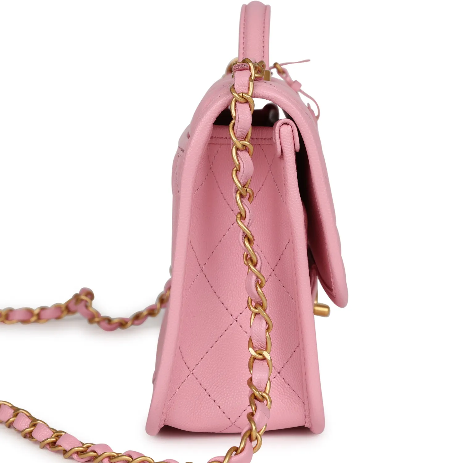 Chanel School Memory Top Handle Flap Bag Pink Caviar Antique Gold Hardware