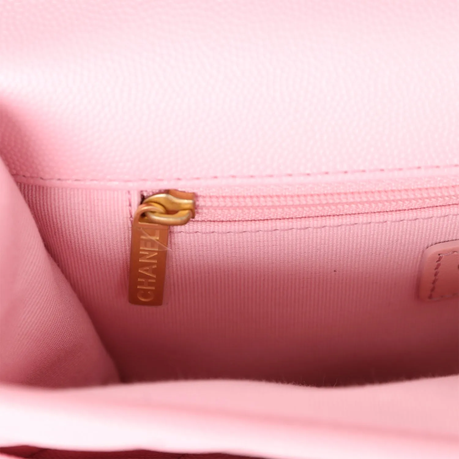 Chanel School Memory Top Handle Flap Bag Pink Caviar Antique Gold Hardware