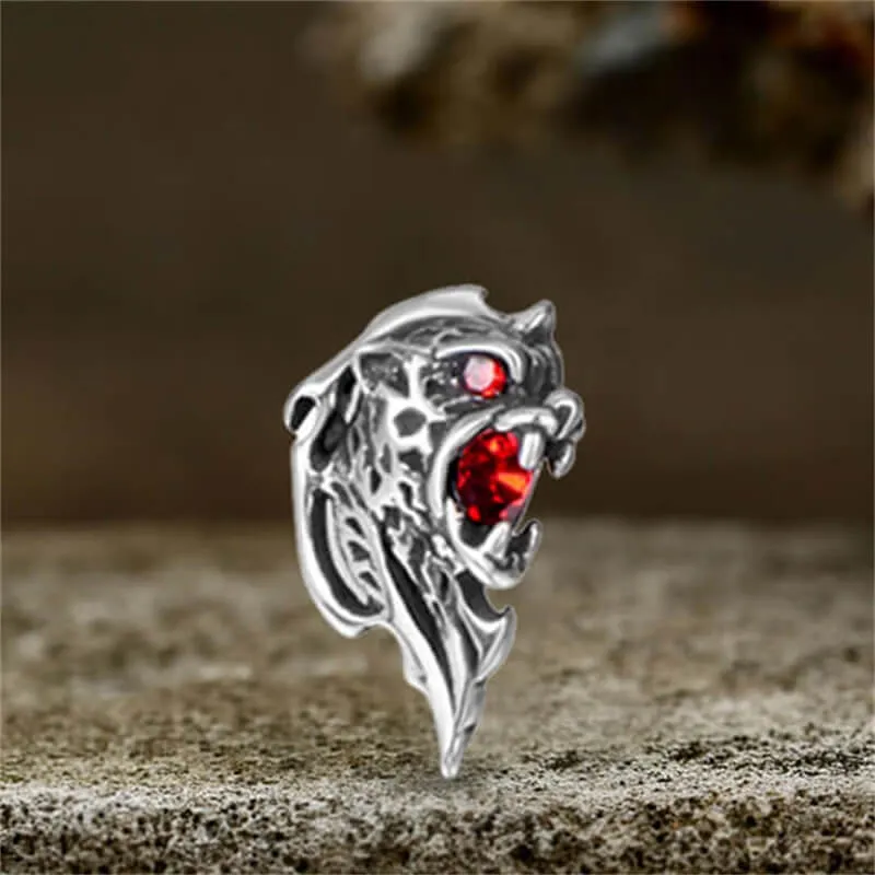 Cheetah Head Gemstone Stainless Steel Stud Earrings