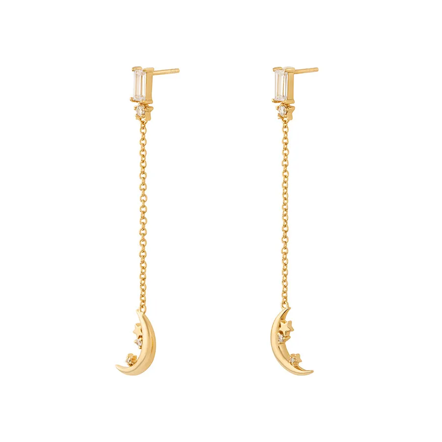 Crescent Baguette Gold Drop Earrings