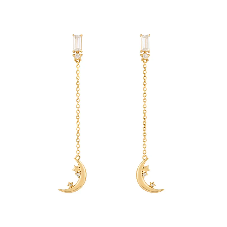 Crescent Baguette Gold Drop Earrings