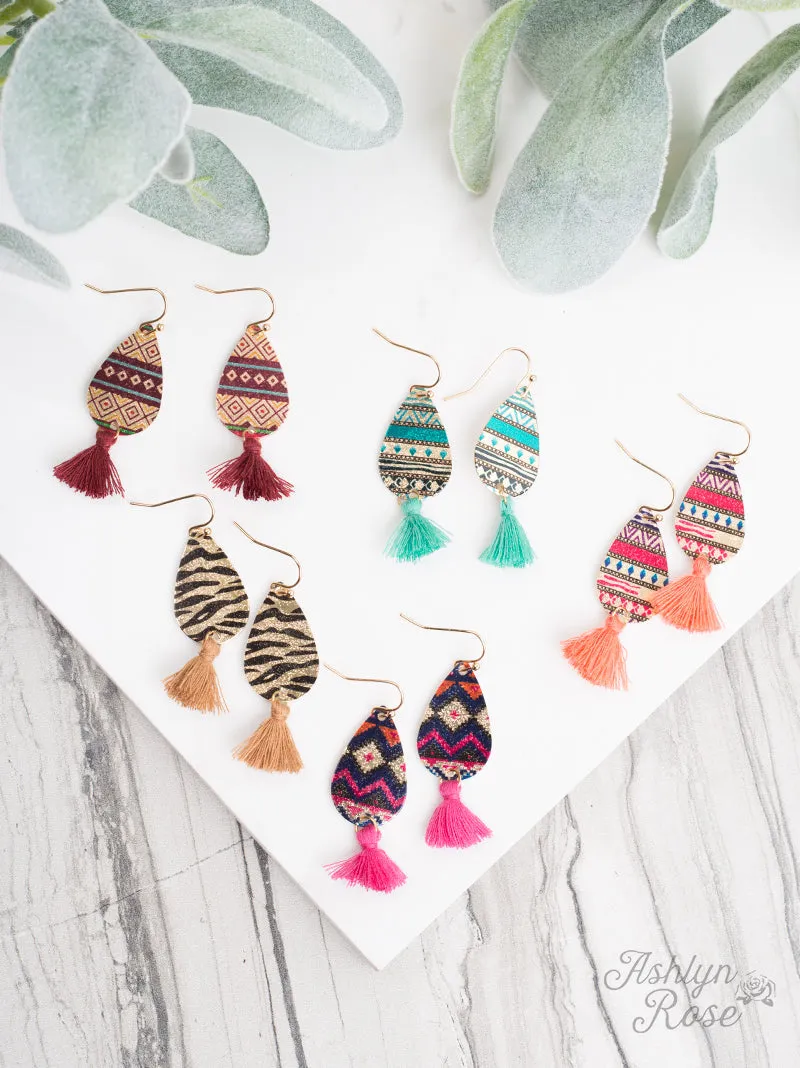 Dainty Details Metal and Fringe Earrings, Fuchsia