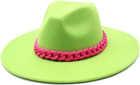 DHAEY New Large Brim Concave-Convex Top Woolen Top Hat Autumn and Winter Jazz Hat British Fashion Felt Hat with Red Chain Luopan Caps & Hats (Color : Fruit Green, Size : 56-58cm)