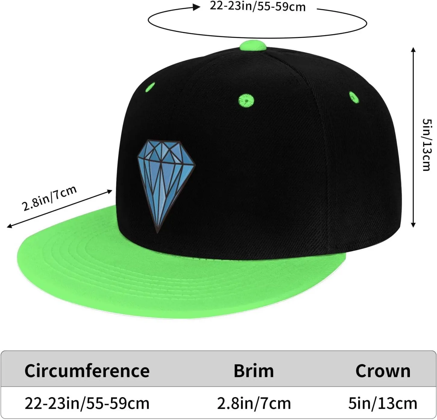 Diamond Snapback Hat Flat Bill Hat Baseball Cap for Men Women Flat Brim Hats