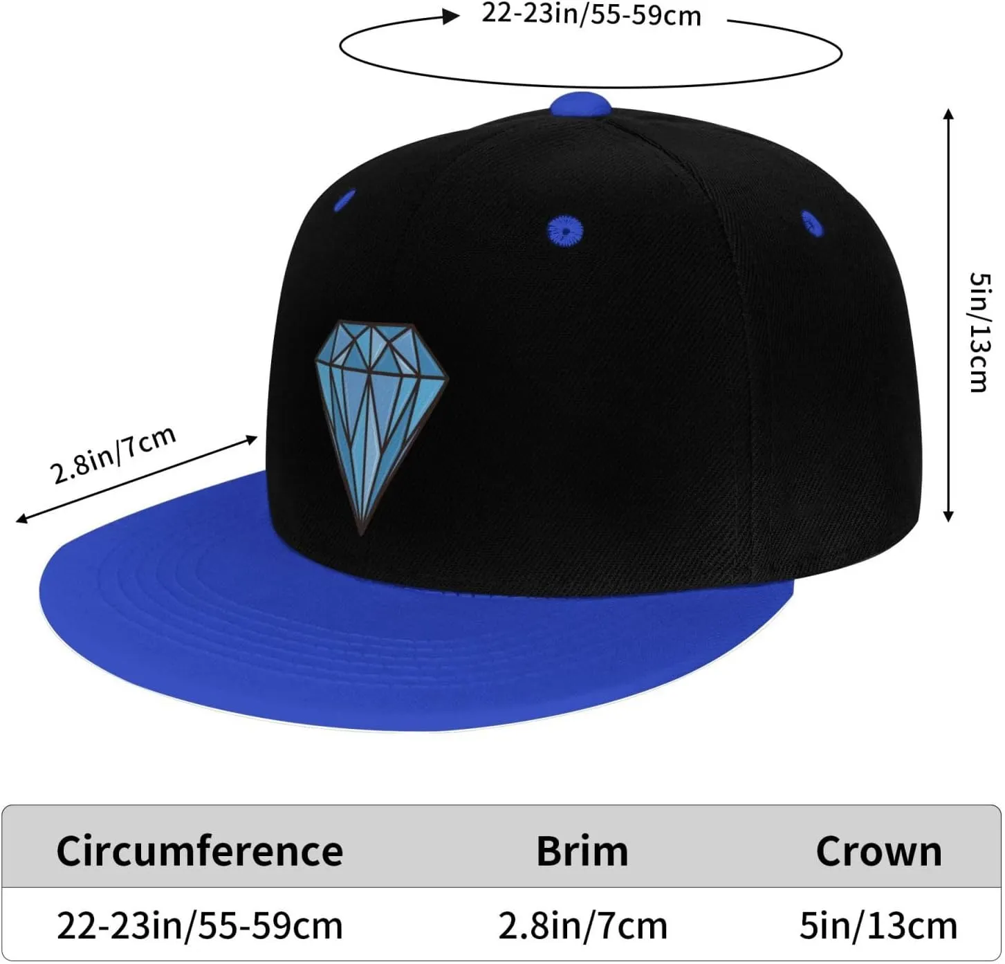 Diamond Snapback Hat Flat Bill Hat Baseball Cap for Men Women Flat Brim Hats