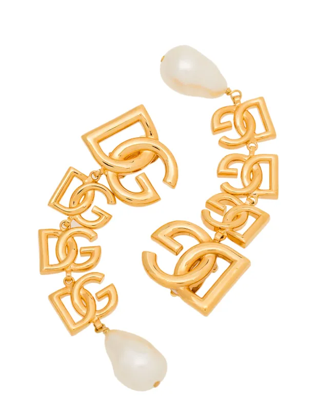 Dolce & Gabbana logo pearl-embellished drop earrings