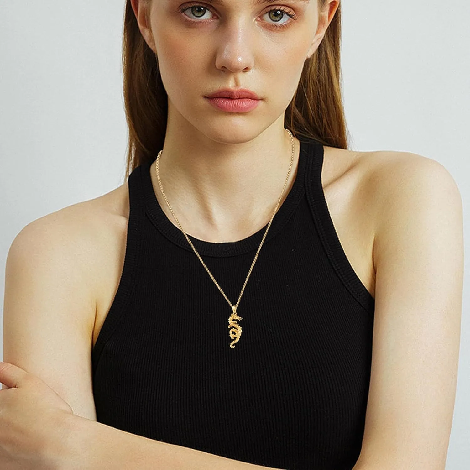 Dragon Necklace 925 Sterling Silver Oxidized/Solid 24K Gold Over Dragon Pendant Unisex Jewelry Valentine's Day Gift for Men Women
