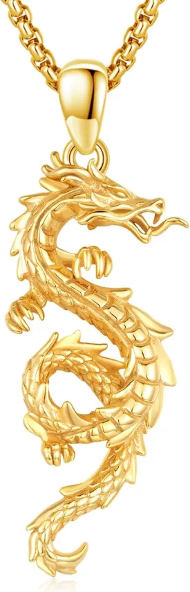 Dragon Necklace 925 Sterling Silver Oxidized/Solid 24K Gold Over Dragon Pendant Unisex Jewelry Valentine's Day Gift for Men Women