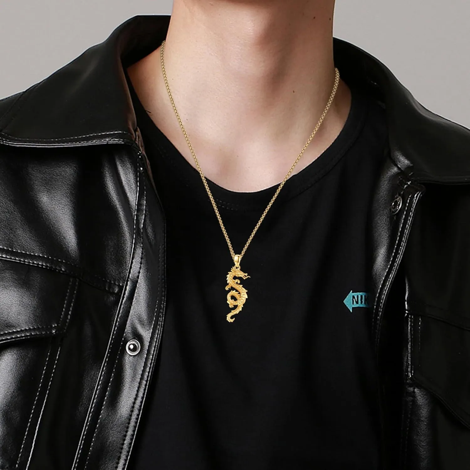Dragon Necklace 925 Sterling Silver Oxidized/Solid 24K Gold Over Dragon Pendant Unisex Jewelry Valentine's Day Gift for Men Women