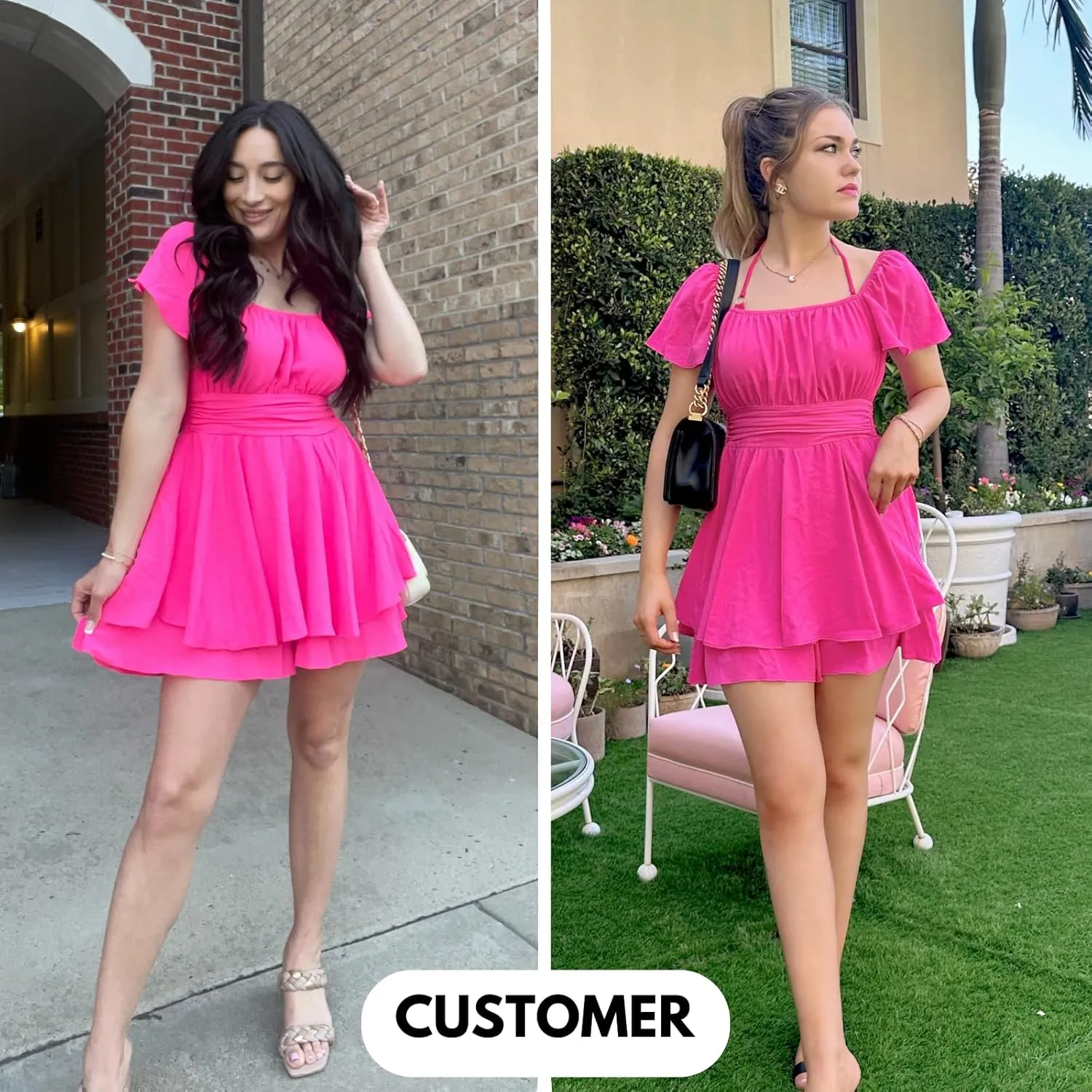 EXLURA Women's 2025 Summer Ruffle Short Sleeve Tie Back Romper Dress Square Neck A Line Cute Dressy Short Jumpsuits