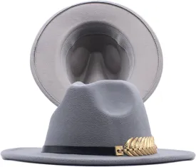 Fedora Wool Hat Womens Belt Classic Wide Buckle Panama Hat Floppy Baseball Caps Vision Hat Grey