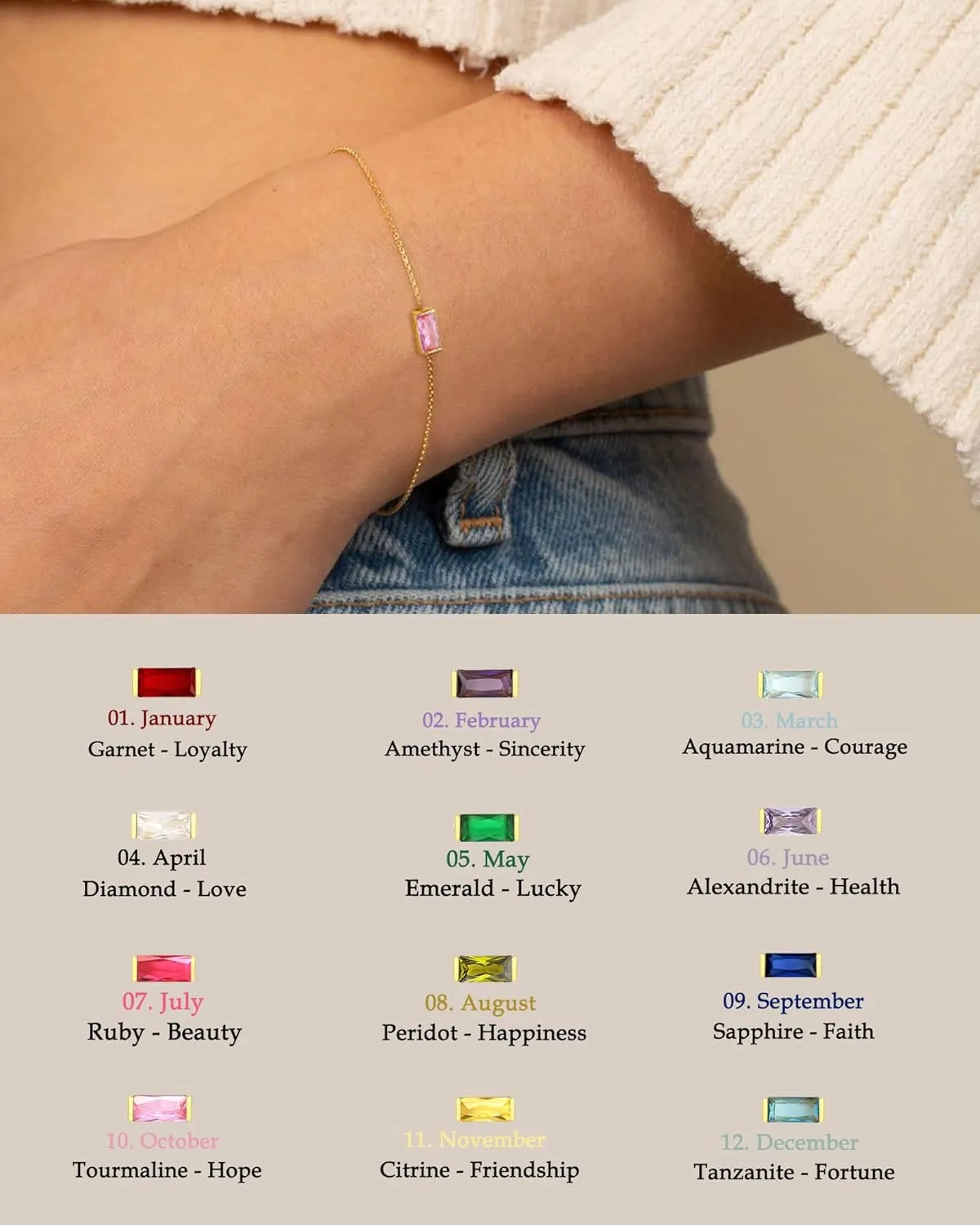 FUNEIA Birthstone Gold Bracelets for Women Non Tarnish Trendy Dainty 14K Gold Plated Bracelet Stack Stackable Blue Green May Emerald Friendship Bracelets Jewelry Gifts for Mom Best Friend
