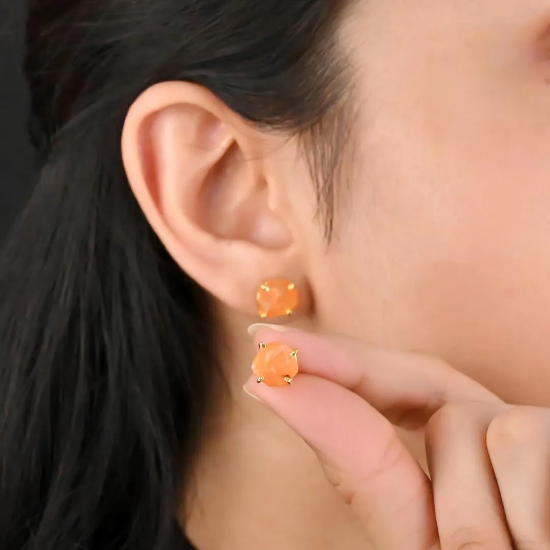 Gempires Natural Raw Green Emerald Stud Earrings Simple Dainty Jewelry May Birthstone Crystal with Gold Plated Prong Setting Formal Events and Everyday Elegance
