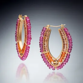 Gemstone double Hoop Earrings (gold red)