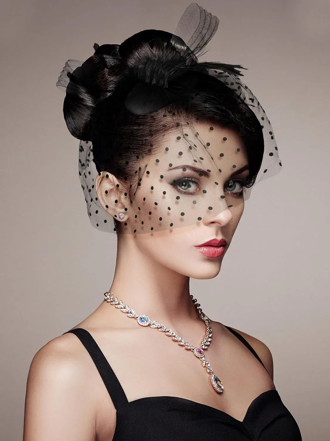 Geyoga 3 Pcs Fascinators Hats Women Mesh Veil with Feather Headband for Derby Party Funeral Tea Party Church Headwear