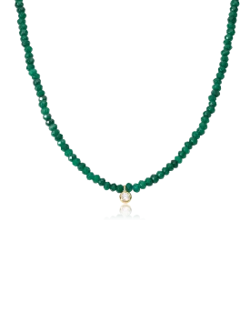 Green Jade and Diamond Necklace - 14K White Gold
