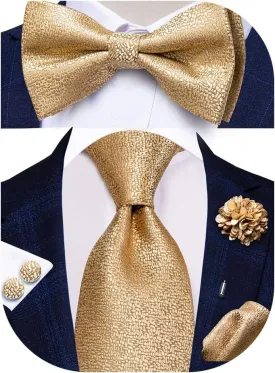 Hi-Tie Men Ties Bowtie Set Woven Silk Necktie Bow Tie and Pocket Square Cufflinks Set with Tie Clip or Flower Lapel Pin