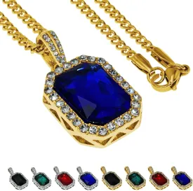 Hip Hop Necklace Iced Out Crystal Pendant Jewelry Gemstone Zirconia with Stainless Steel Cuban Chain Silver/Gold Plated for Men Women
