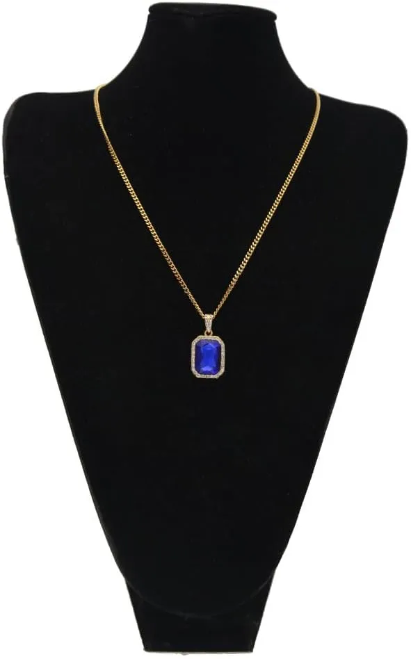Hip Hop Necklace Iced Out Crystal Pendant Jewelry Gemstone Zirconia with Stainless Steel Cuban Chain Silver/Gold Plated for Men Women