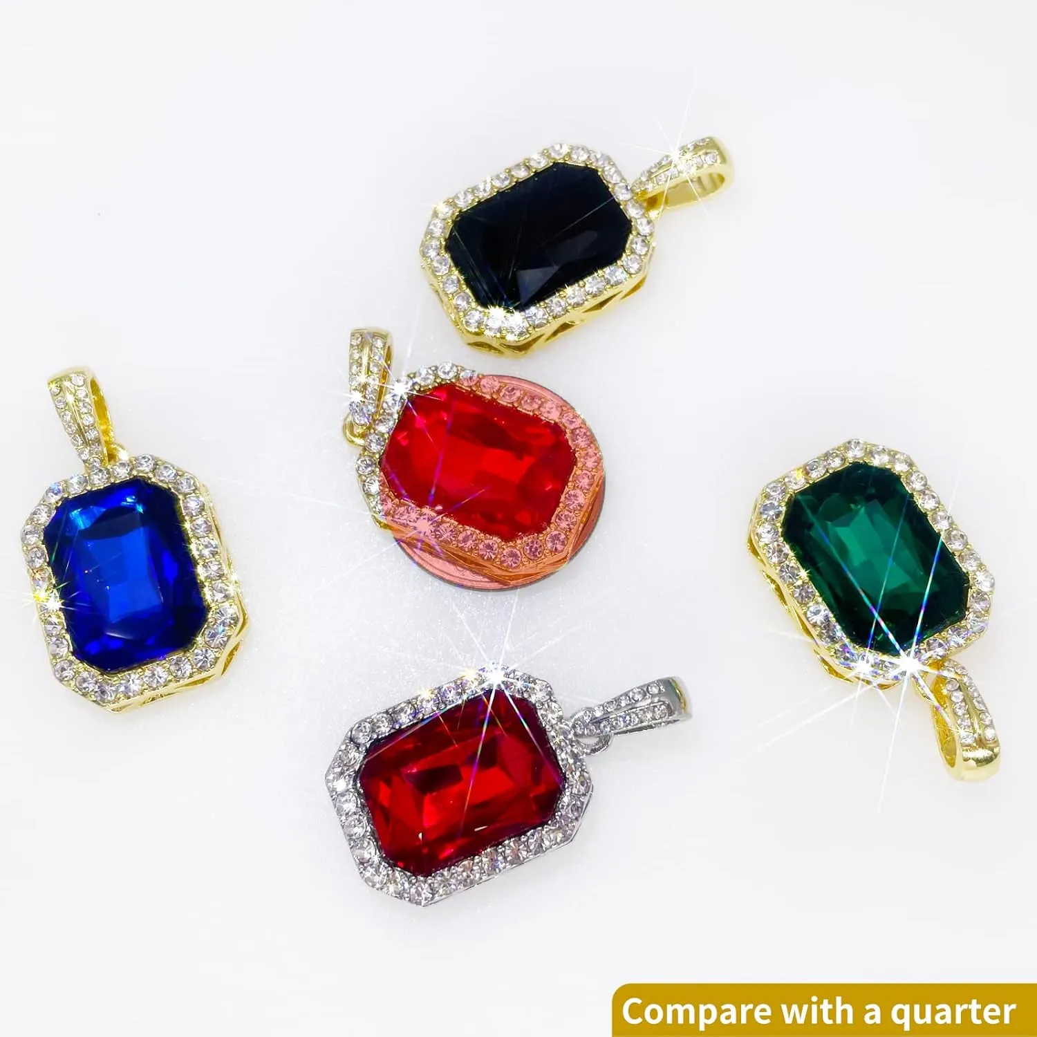 Hip Hop Necklace Iced Out Crystal Pendant Jewelry Gemstone Zirconia with Stainless Steel Cuban Chain Silver/Gold Plated for Men Women