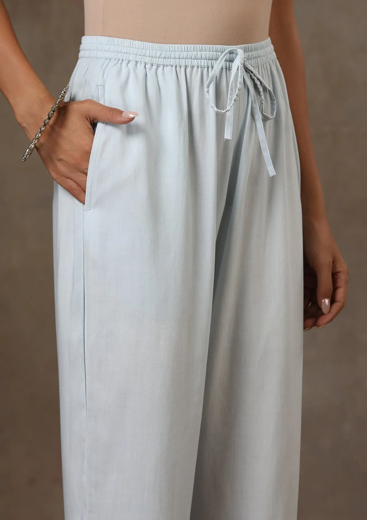 HOC Crafts Rayon Hand Embroidered Printed Women's 2 PC Long Kurta Set - Grey