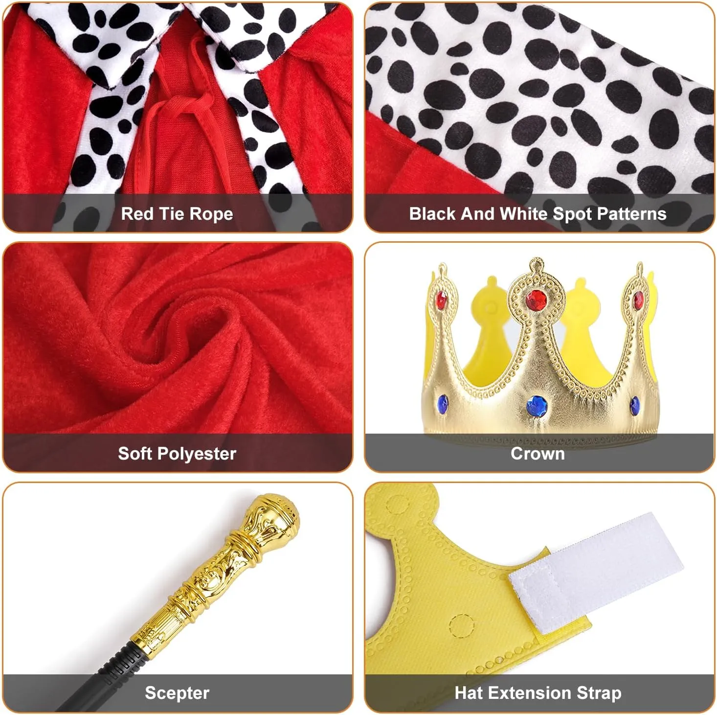 King Costume Set Red Cloak Golden Crown And Scepter Set Prince Capes Halloween Costume For Kids Teen Adult