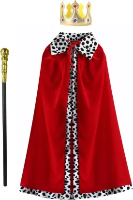 King Costume Set Red Cloak Golden Crown And Scepter Set Prince Capes Halloween Costume For Kids Teen Adult