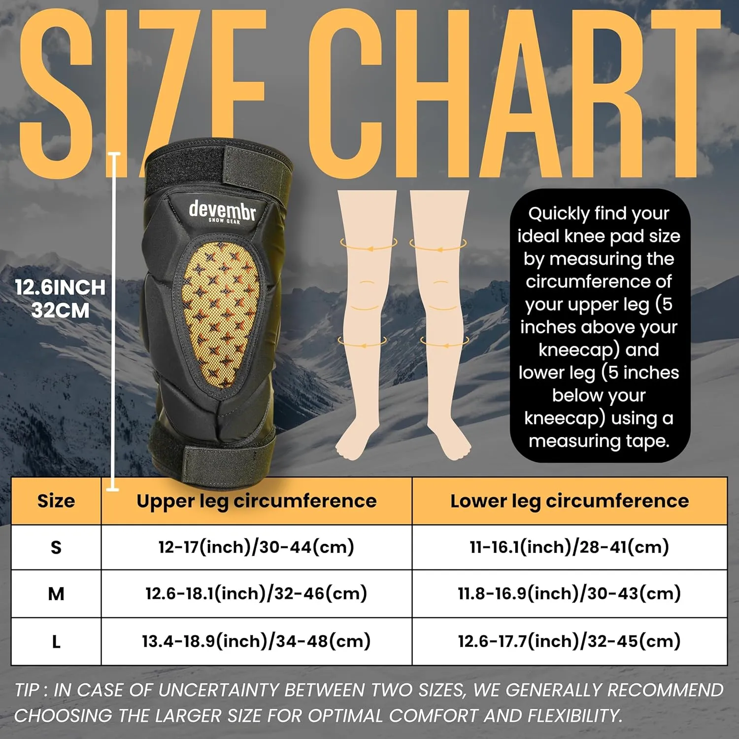 Knee Pads Snowboarding for Women, Men - Impact Absorption Cushion Protection, Cold Resistance for Skate Ski - M